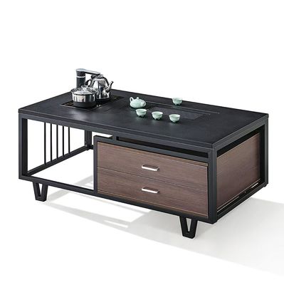 Modern Rectangular Black Rock Slab Top With Metal Frame Office Furniture Office Tea Coffee Table