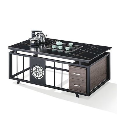 Modern Office Tea Table Kettle Stone Metal Frame Rectangular Heat-Resisting Coffee Table
