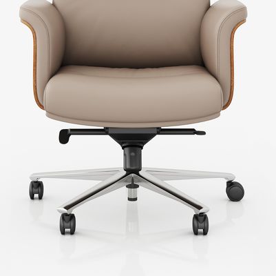 Mid Back Executive Office Chair Genuine Leather Adjustable Headrest Hot Sale Market Metal Swivel Chair
