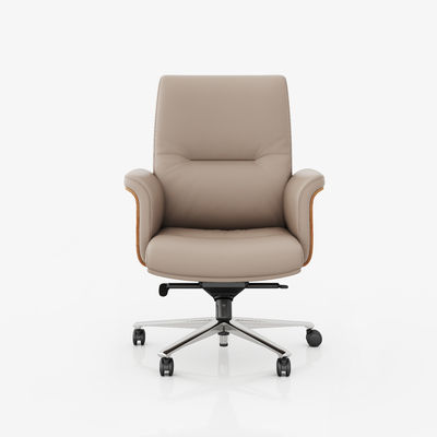 Mid Back Executive Office Chair Genuine Leather Adjustable Headrest Hot Sale Market Metal Swivel Chair