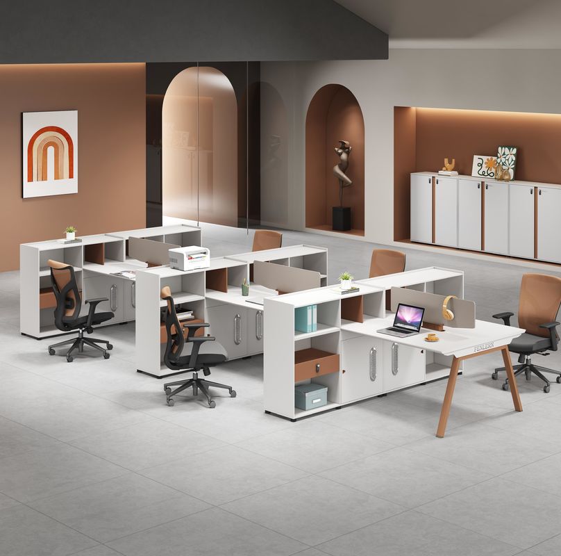 Modern Office Furniture 2 4 6 People Office Partitions Table Cubicle Workstation Desk With Large Storage Cabinet