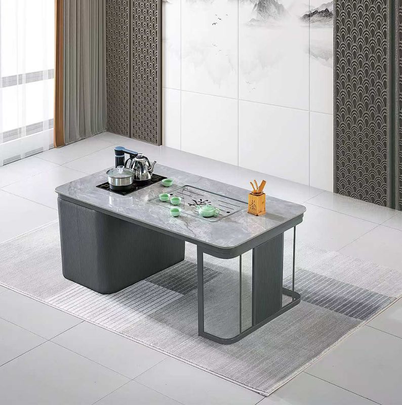 Modern Minimalist Tempered Glass Stainless Steel Fire Stone Fully Automatic Office Coffee Table
