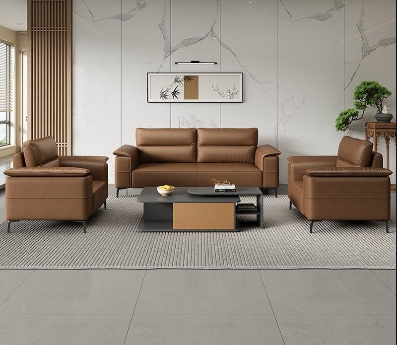 Luxury Leather Sofa Italian Sectional Sofa Office Room Hall Waiting Couch Office Furniture Commercial Office Reception Sofa Set