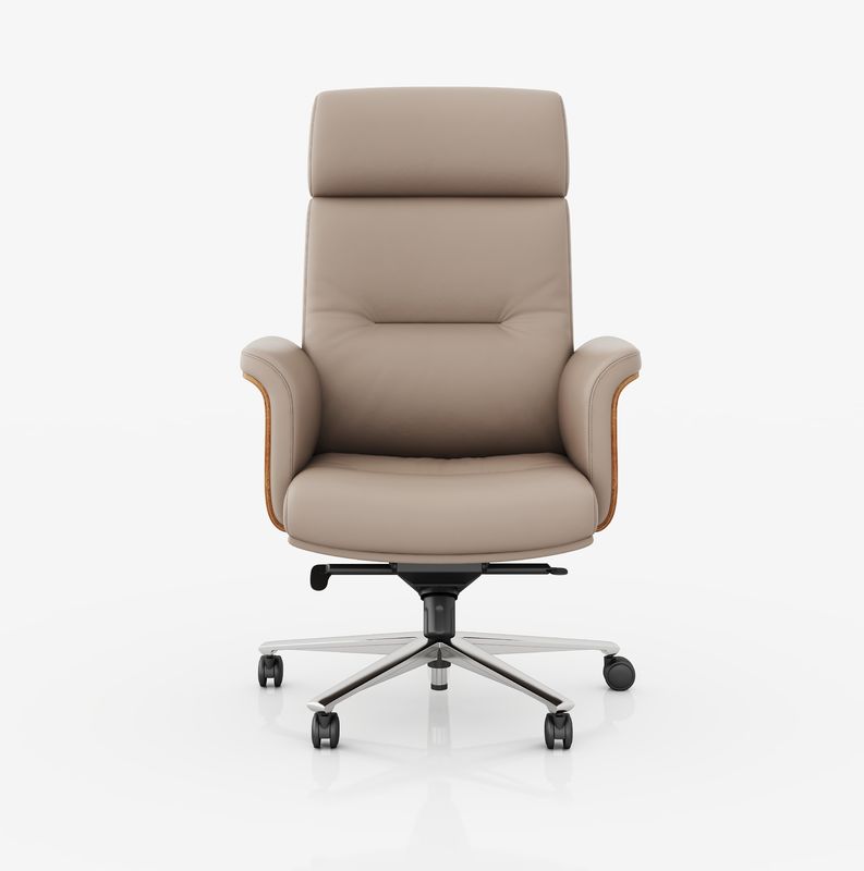 High Back Executive Office Chair Genuine Leather Adjustable Headrest Hot Sale Market Metal Swivel Chair