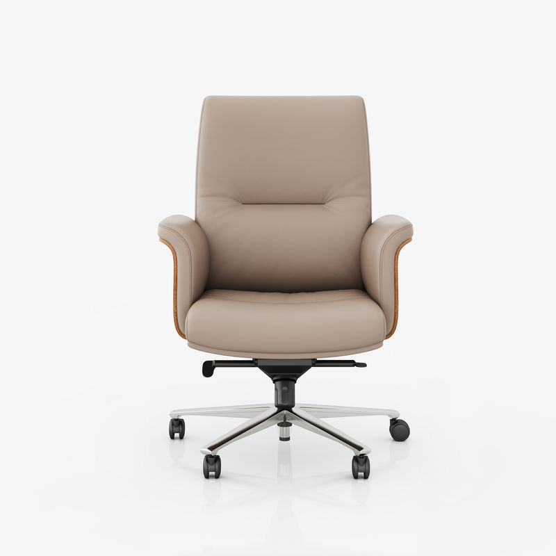 Mid Back Executive Office Chair Genuine Leather Adjustable Headrest Hot Sale Market Metal Swivel Chair