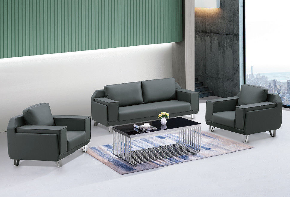 Leather Sofa Couch On Metal Frame Living Room Furniture Office Luxury Modern 3 Seater Black Sofa