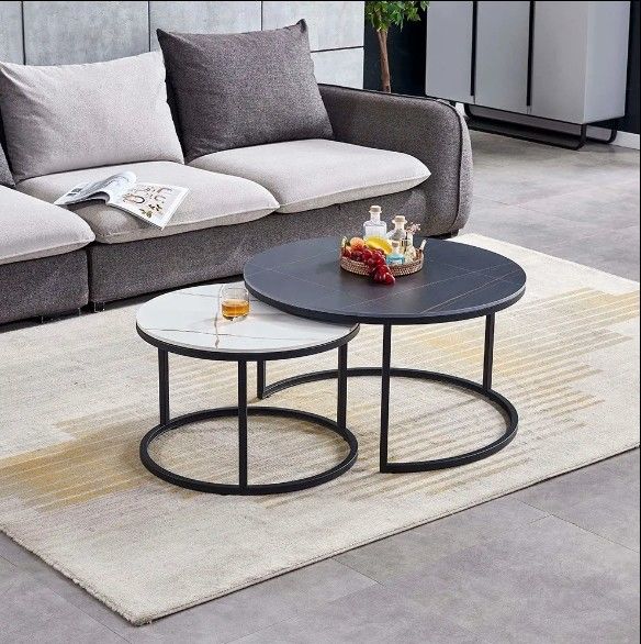 Office Furniture Coffee Tables Nordic Style Round Marble Nesting Coffee Table Wooden Top Office Tea Table