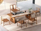 Chinese Minimalist Solid Wood Marble Stone Tea Table Coffee Table Modern Light Luxury Marble Office Furniture Tea Table