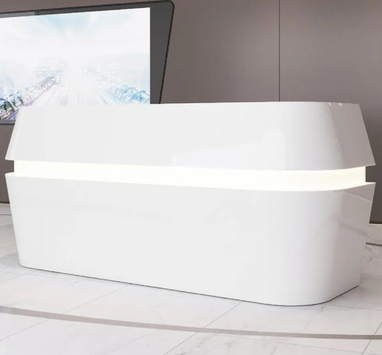 Modern Custom Size Oval Shape Elegant White Office Furniture Reception Front Desk Wtih Led Light